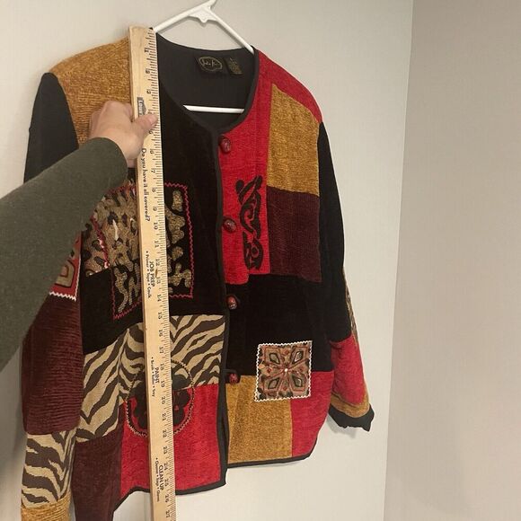 Julia Kim Womens Size L Jacket Art to Wear Mixed Media Button Tribal Embroidered - Picture 6 of 9